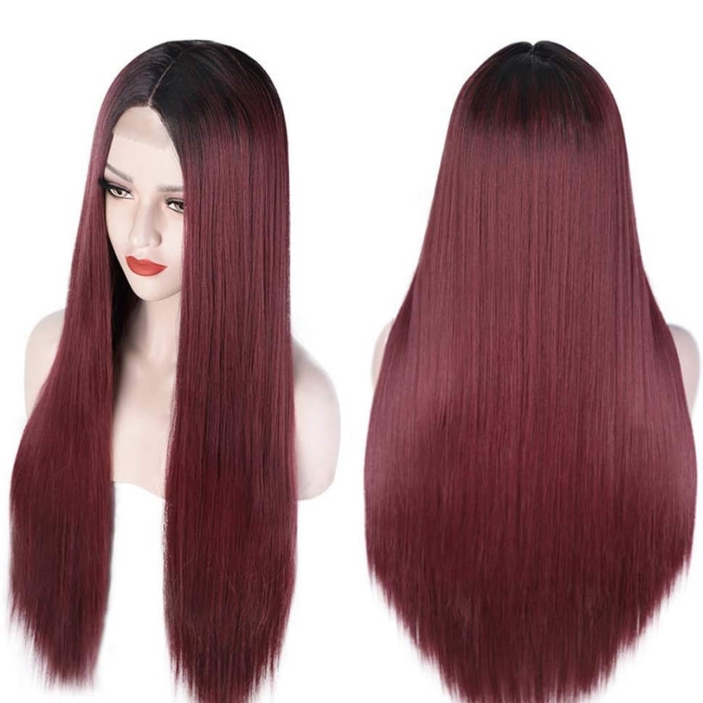 Stamped Glorious, Ombre Burgundy Wine Red Wig - Long Straight Middle Part Wig